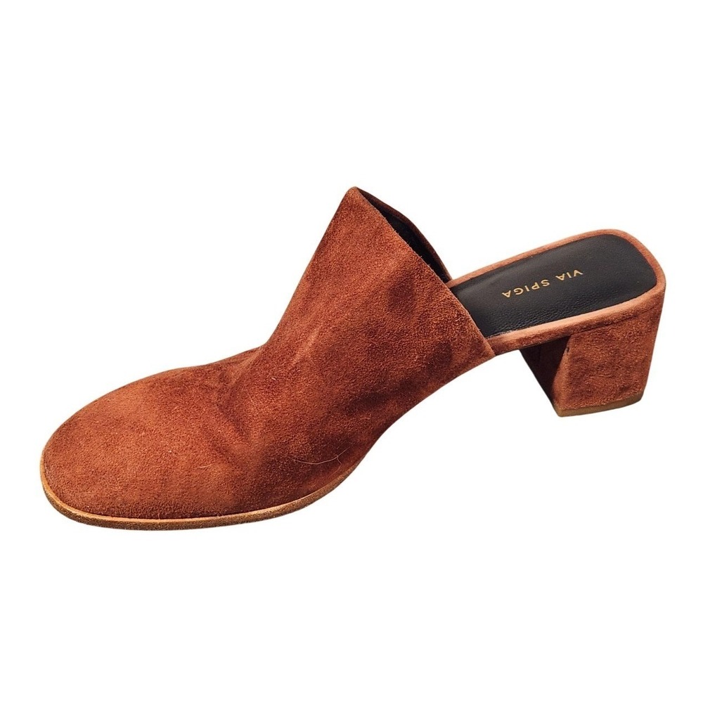 Via Spiga Shoes Womens Size 7.5 Suede Mule Block Heel Slip On Slides